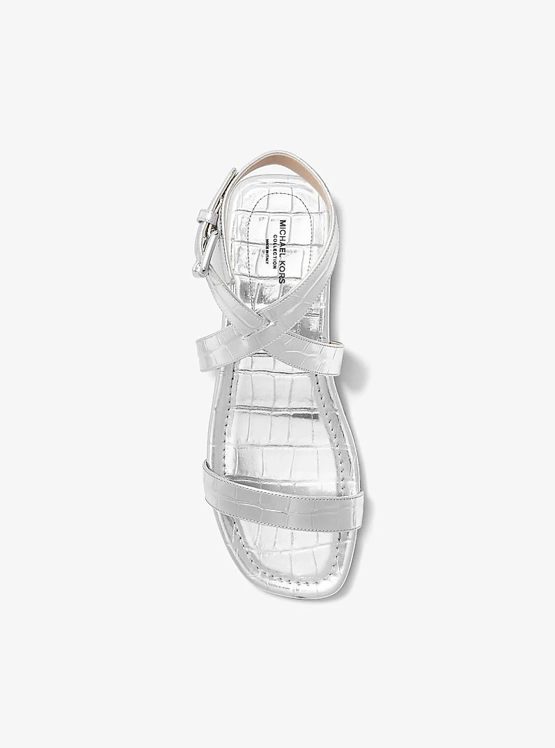 Bridgette Metallic Crocodile Embossed Leather Sandal