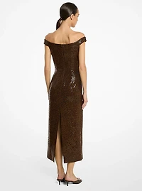 Hand-Embellished Paillettes Crepe Off-The-Shoulder Dress