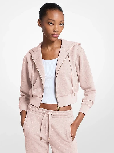 Logo Jacquard Charm Cropped Zip-Up Hoodie