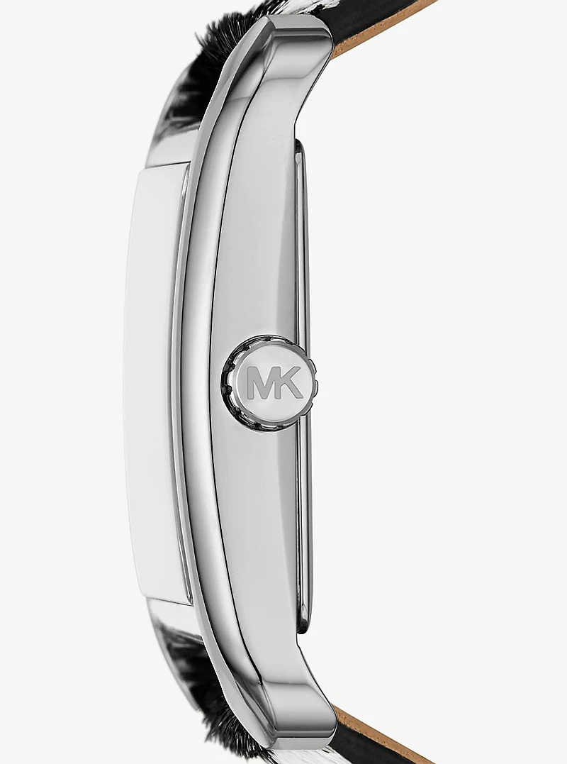 Monroe Silver-Tone and Zebra Print Calf Hair Watch