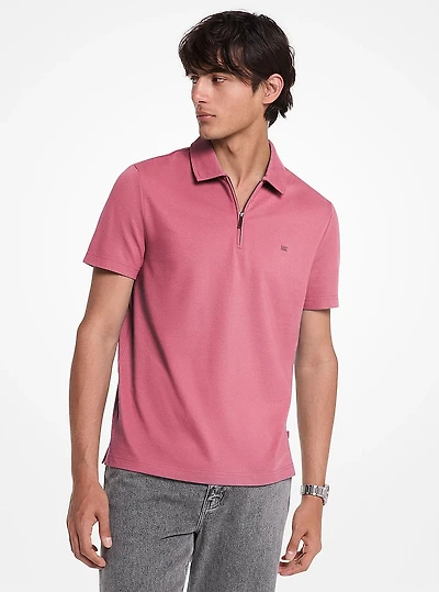Cotton Blend Piqué Zip-Up Polo Shirt