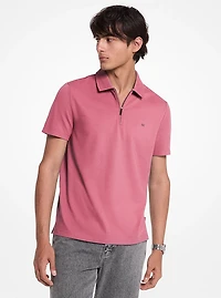 Cotton Blend Piqué Zip-Up Polo Shirt