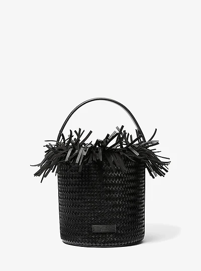 Salerno Fringed Woven Calf Leather Bucket Bag