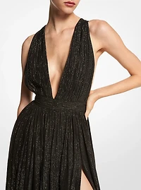 Hutton Metallic Striped Lamé Chiffon Gown