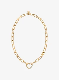 Pavé Heart Curb-Link Necklace