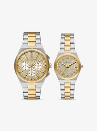 Lennox His and Hers Pavé Two-Tone Watch Set
