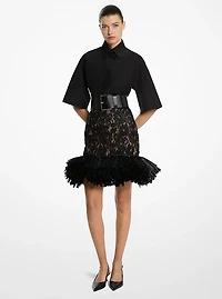 Hand-Embroidered Floral Lace and Fringe Skirt