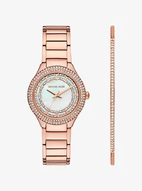 Mini Sylvia Pavé Rose Gold-Tone Watch and Bracelet Gift Set