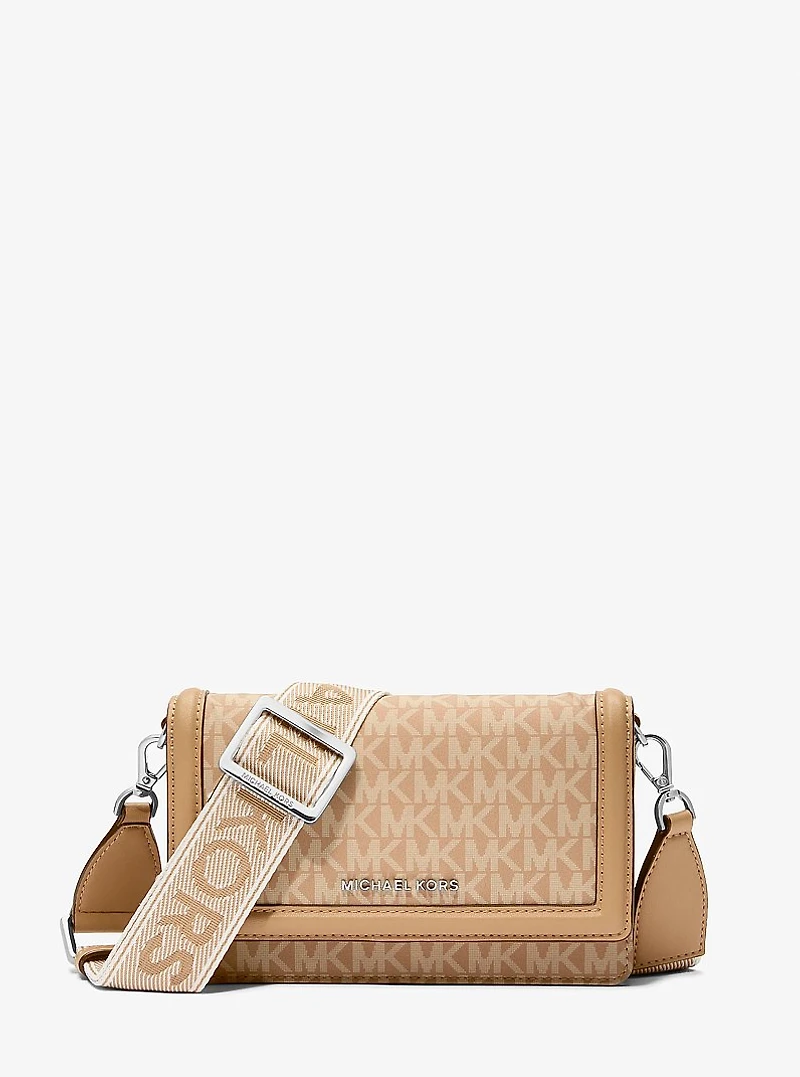 Jet Set Small Signature Logo Print Woven Smartphone Crossbody Bag