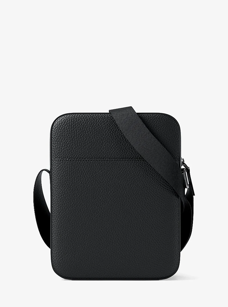 Cooper Logo Embossed Pebbled Leather Messenger Bag