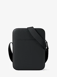 Cooper Logo Embossed Pebbled Leather Messenger Bag