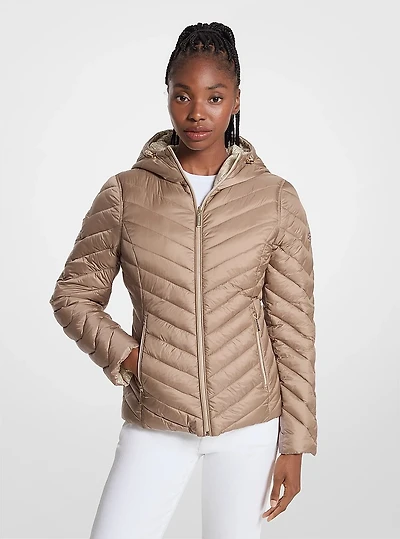Chevron Logo Print Quilted Nylon Reversible Jacket