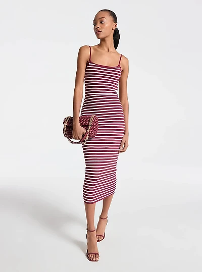 Striped Stretch Viscose Blend Midi Dress