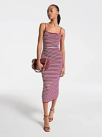 Striped Stretch Viscose Blend Midi Dress