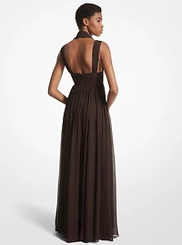 Hand-Gathered Silk Chiffon Split-Strap Gown