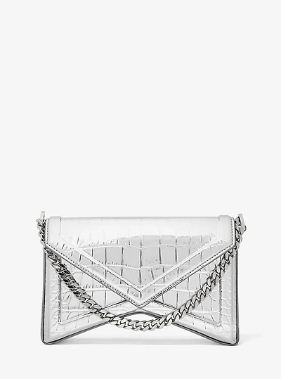 Manhatta Medium Metallic Crocodile Embossed Leather Bag