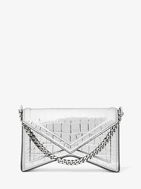 Manhatta Medium Metallic Crocodile Embossed Leather Bag