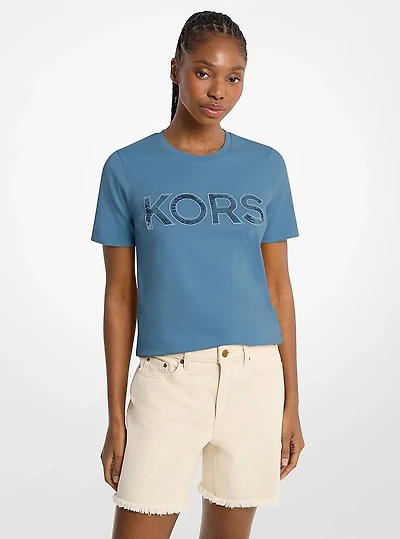Sequined Logo Cotton T-Shirt
