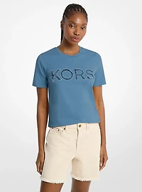 Sequined Logo Cotton T-Shirt
