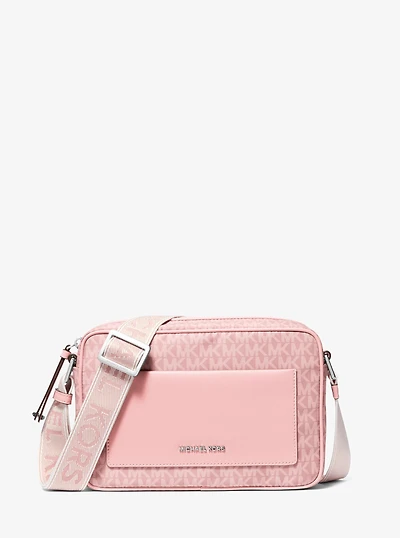 Jet Set Large Signature Logo Print Woven Crossbody Bag