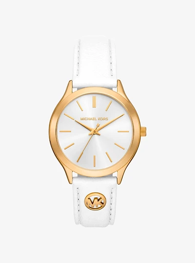Slim Runway Gold-Tone and Leather Watch