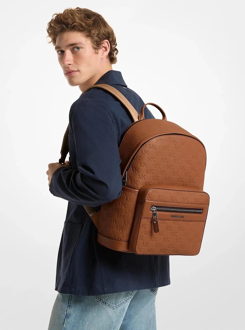 Jet Set Medium Logo Debossed Pebbled Leather Backpack