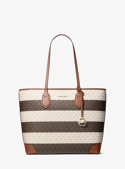 Eva Large Striped Signature Logo Tote Bag