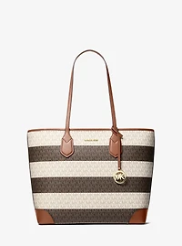 Eva Large Striped Signature Logo Tote Bag