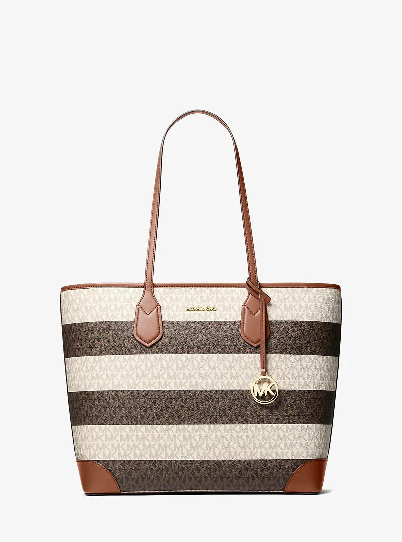 Eva Large Striped Signature Logo Tote Bag