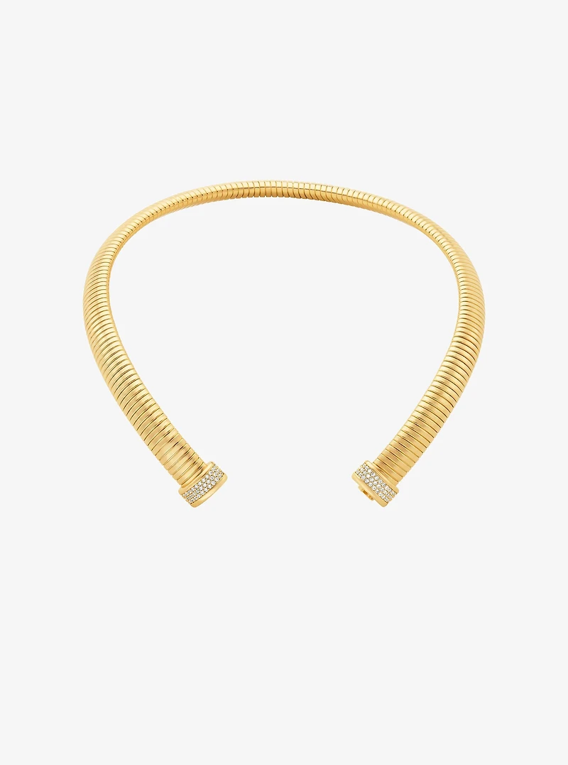 Precious Metal-Plated Brass Pavé Collar Necklace