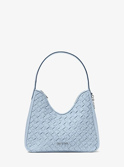 Nayla Small Woven Signature Logo Hobo Shoulder Bag