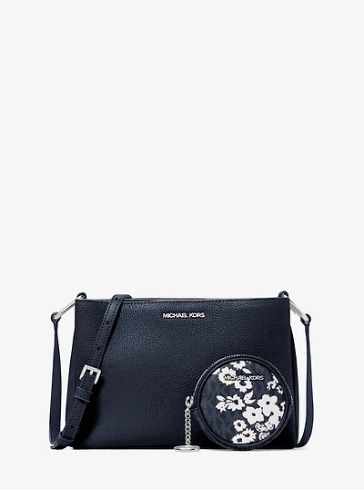 Trisha Pebbled Leather Crossbody Bag With Printed Signature Logo Pouch