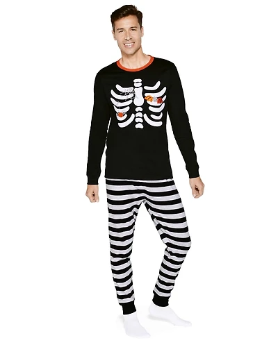 Mens Matching Family Skeleton Cotton 2-Piece Pajamas