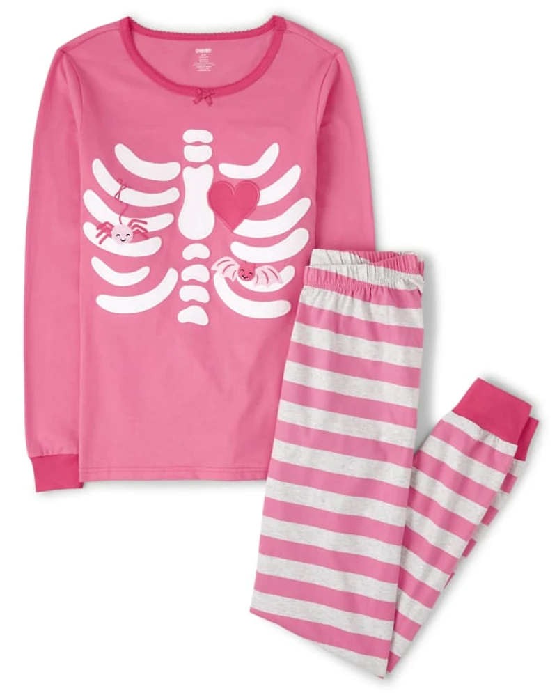 Womens Matching Family Skeleton Cotton 2-Piece Pajamas