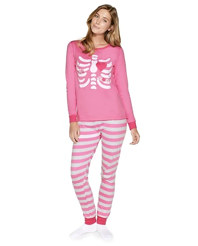 Pyjamas 2 pièces en coton pour femmes, motif squelette assorti à toute la famille
