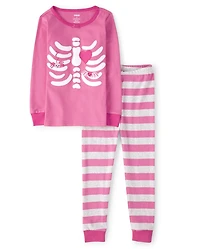 Girls Matching Family Skeleton Cotton 2-Piece Pajamas