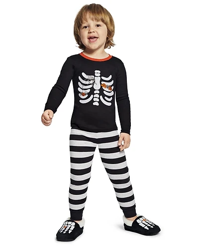 Pyjamas 2 pièces en coton à motif squelette assorti pour garçons