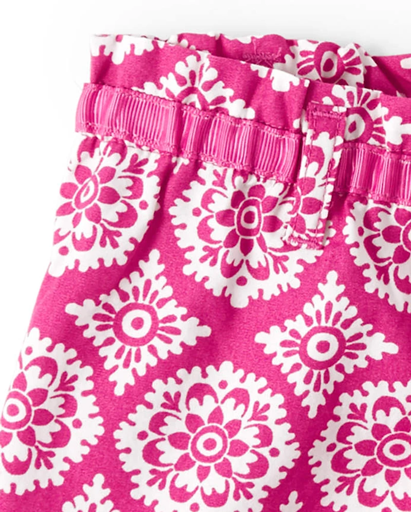 Girls Medallion Tassel Belted Shorts - Summer Sunsets