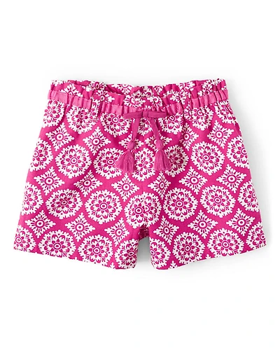 Girls Medallion Tassel Belted Shorts - Summer Sunsets