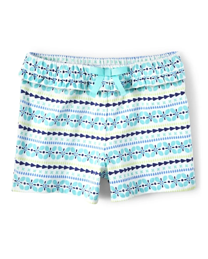 Girls Striped Ruffle Bow Shorts - Island Getaway