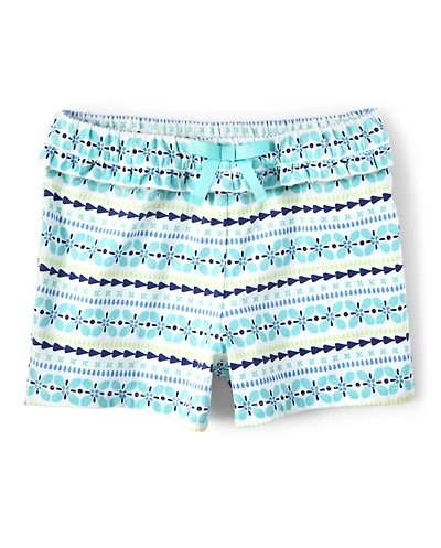 Girls Striped Ruffle Bow Shorts - Island Getaway
