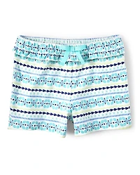Girls Striped Ruffle Bow Shorts - Island Getaway