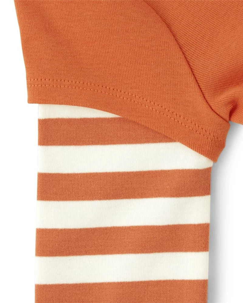 Girls Embroidered Halloween Layered Top - Lil Pumpkin