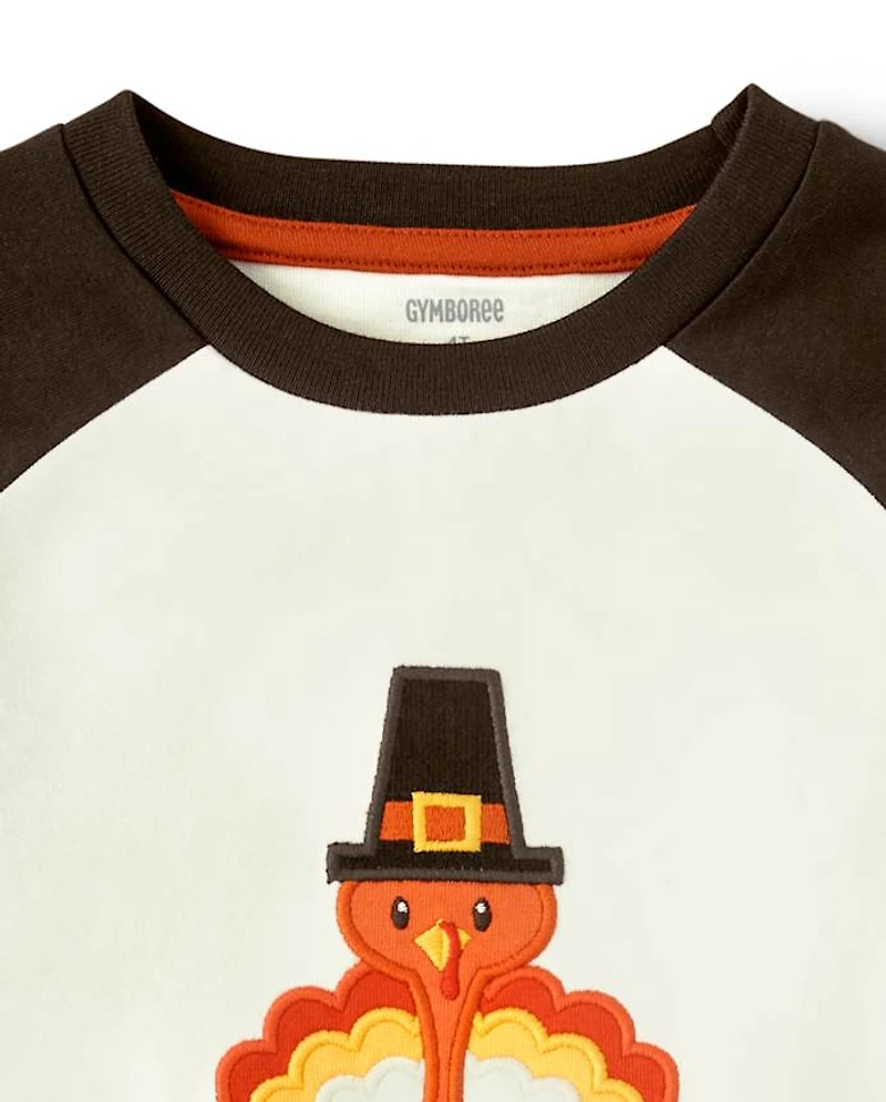Boys Embroidered Turkey Raglan Top