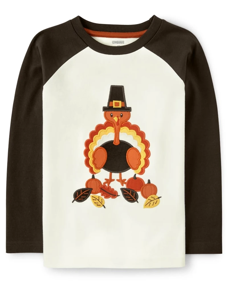 Boys Embroidered Turkey Raglan Top