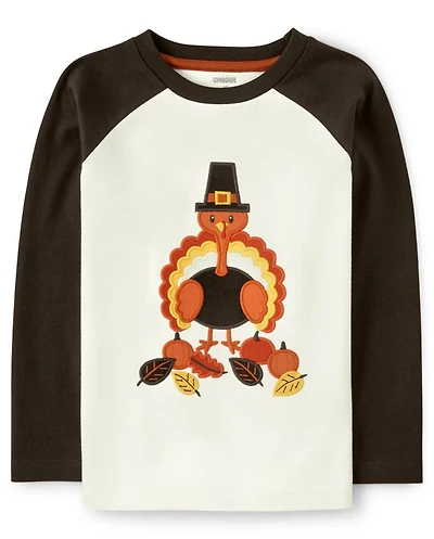 Boys Embroidered Turkey Raglan Top