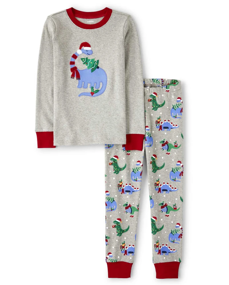 Boys Christmas Dino Cotton 2-Piece Pajamas