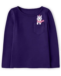 Girls Embroidered Llama Pocket Top - Little Llamas