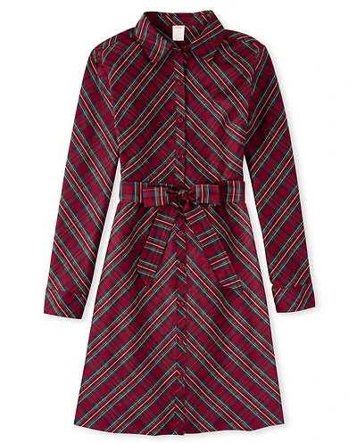 Womens Plaid Shirt Dress - Family Celebrations Red