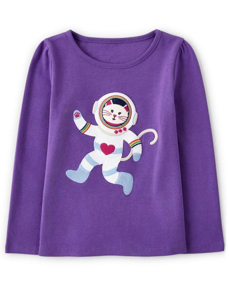 Girls Embroidered Astronaut Top - Comet Club